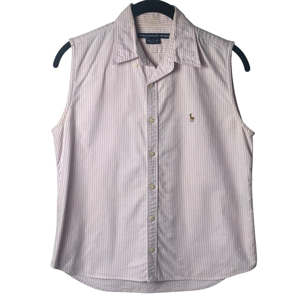 Ralph Lauren Sport 100% Cotton Flesh Pony Pink White Stripe Tank Top Rodeo 6 - Picture 2 of 12